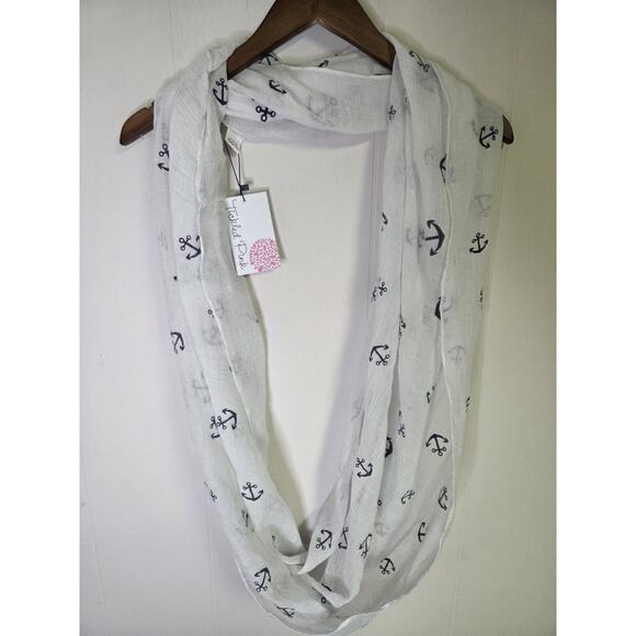 NWT Tickled Pink White Gauzy Anchor Infinity Scarf - Picture 1 of 4